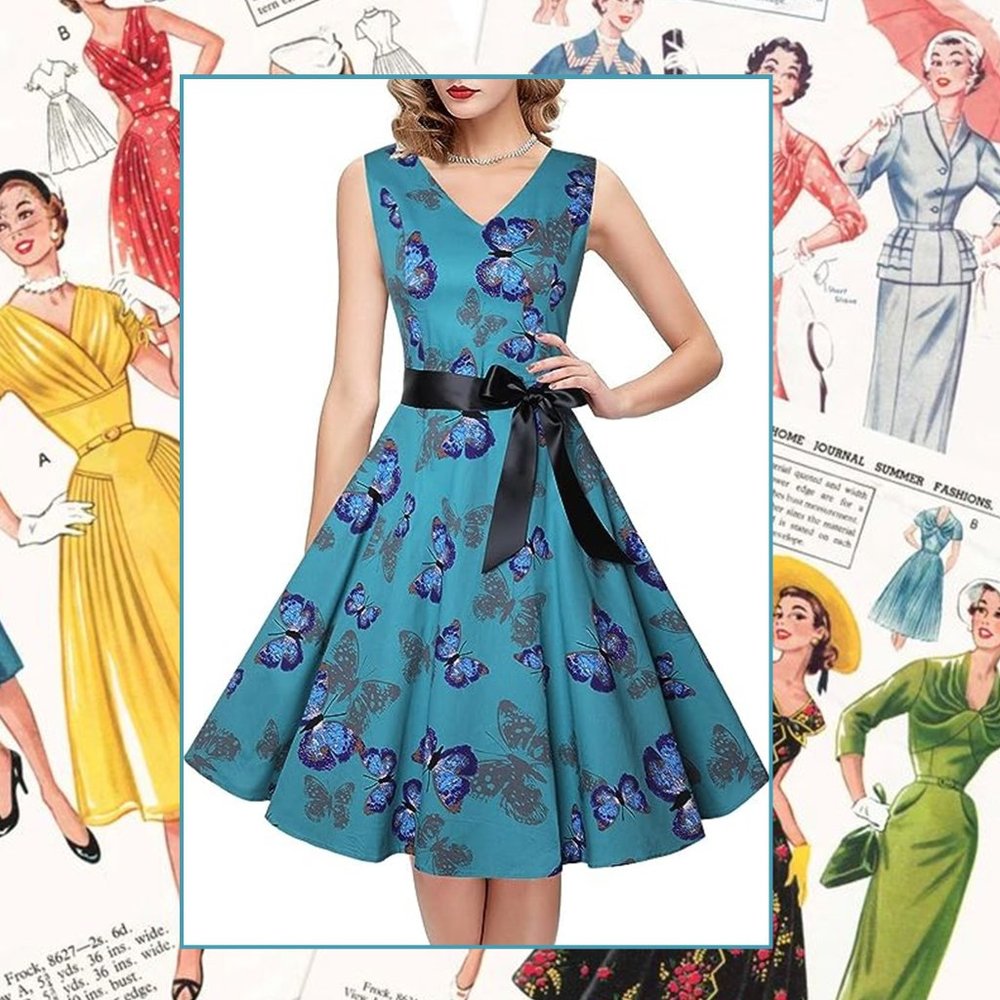 IHOT Retro Butterfly Swing A-Line Garden Party Tea Dress  🦋  NEW!!!